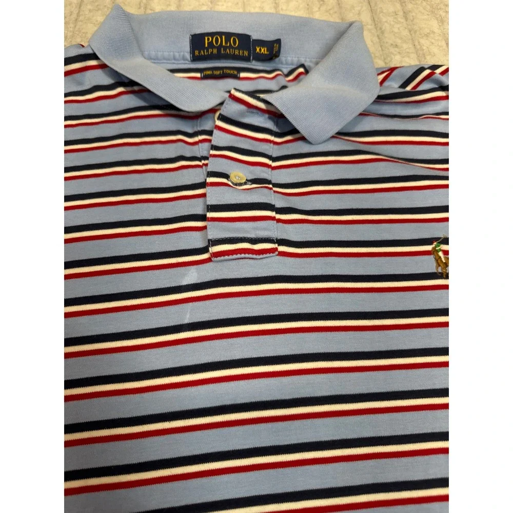 Polo Ralph Lauren Mens XXL Pima Soft Touch Striped Polo Shirt Blue Red Navy